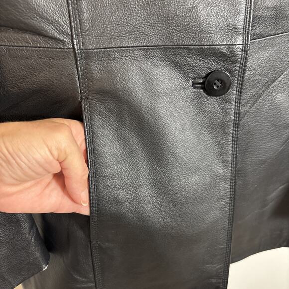 Worthington Womens Small Black Genuine Leather Jacket Button Front Slash Pockets - Picture 4 of 7